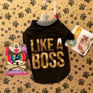 NWT Dog Shirt/Collar-Reads “Like A Boss”-Size Small